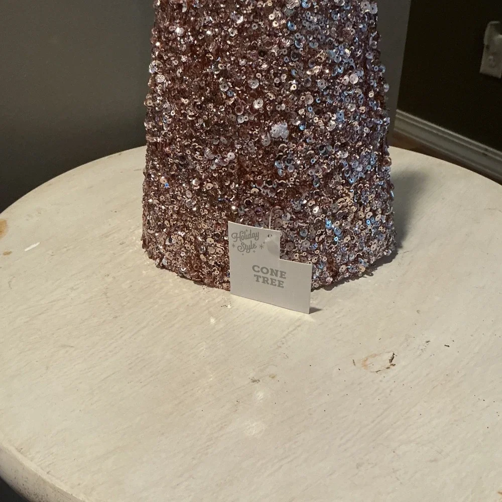 Sparkle Cone Tree Rose Gold White Glitter Tabletop Holiday Decor 20‎ in